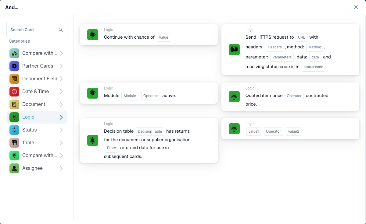 Workflow Builder 卡片类别