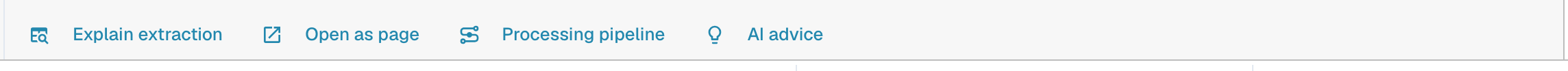 Explain extraction、Open as page、Processing pipeline 和 AI advice 按钮