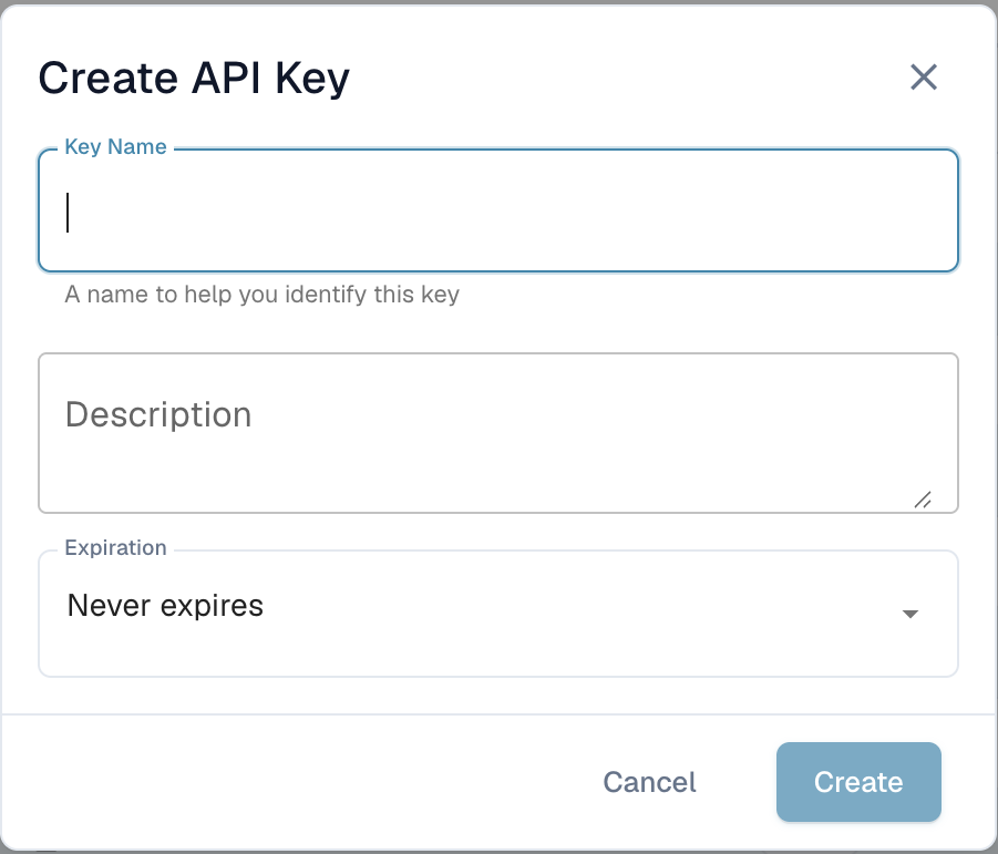 Create API Key 对话框