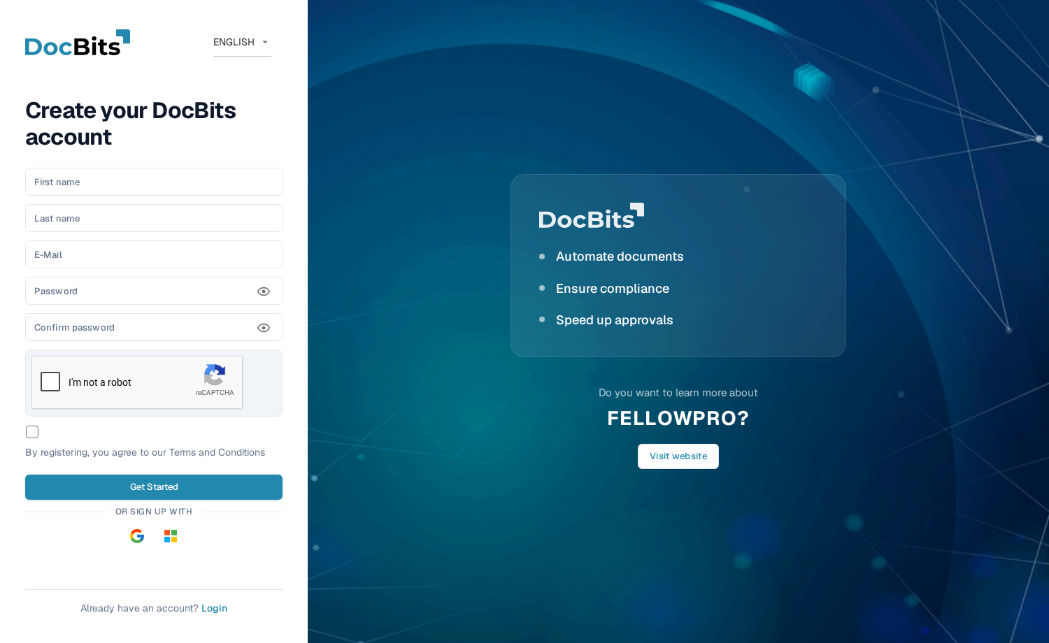 DocBits 注册表单，字段均为空