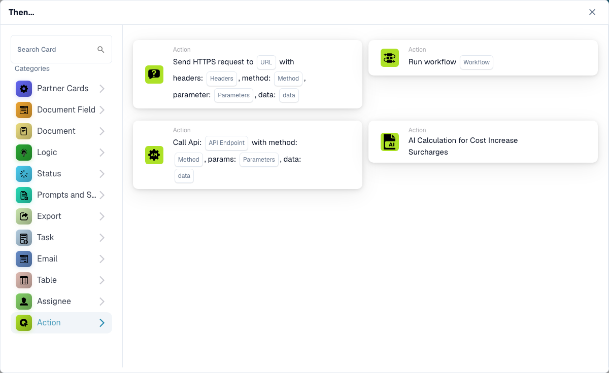 Workflow Builder 卡片类别
