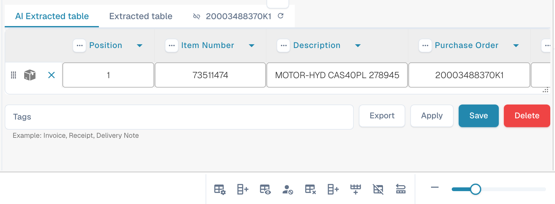 验证界面上的行项目表及其工具栏