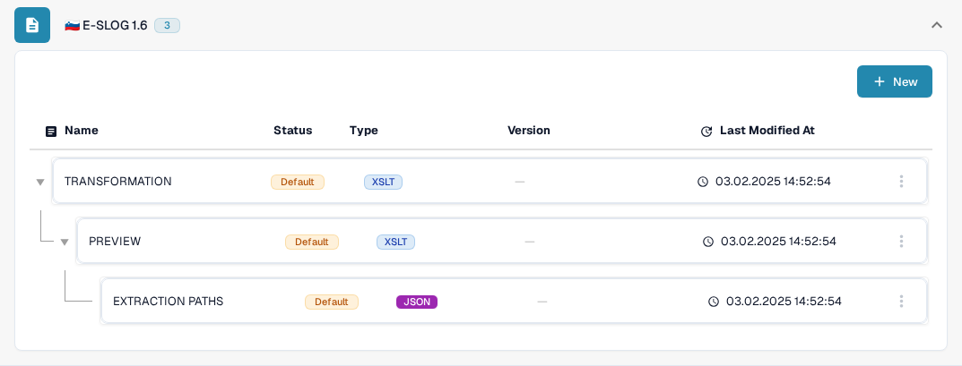 英文 Sandbox 中的 E-SLOG 1.6 格式，包含 Transformation、Preview 和 Extraction Paths 行